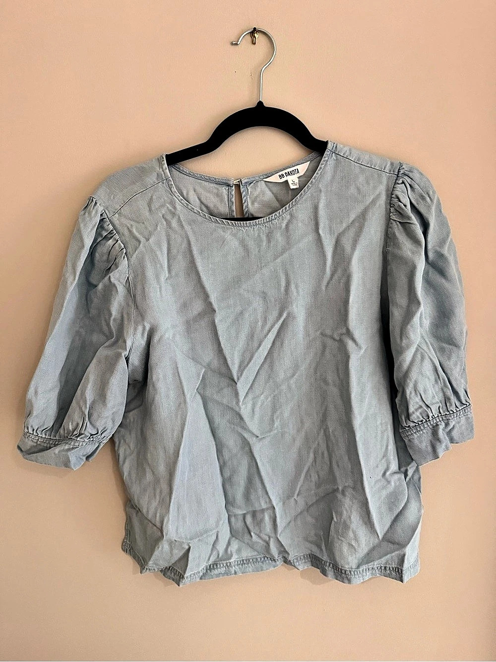 BB Dakota Puff Sleeve Blouse in Blue Size Large Like New